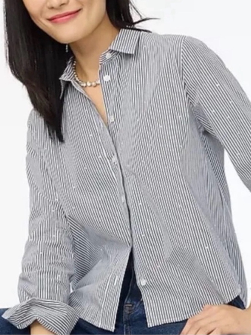 J. Crew Rhinestone Stripe Button Down
Shirt NWT Size Large Black White
